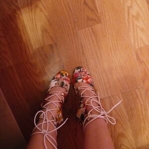Floral Lace-Up Women's Heels